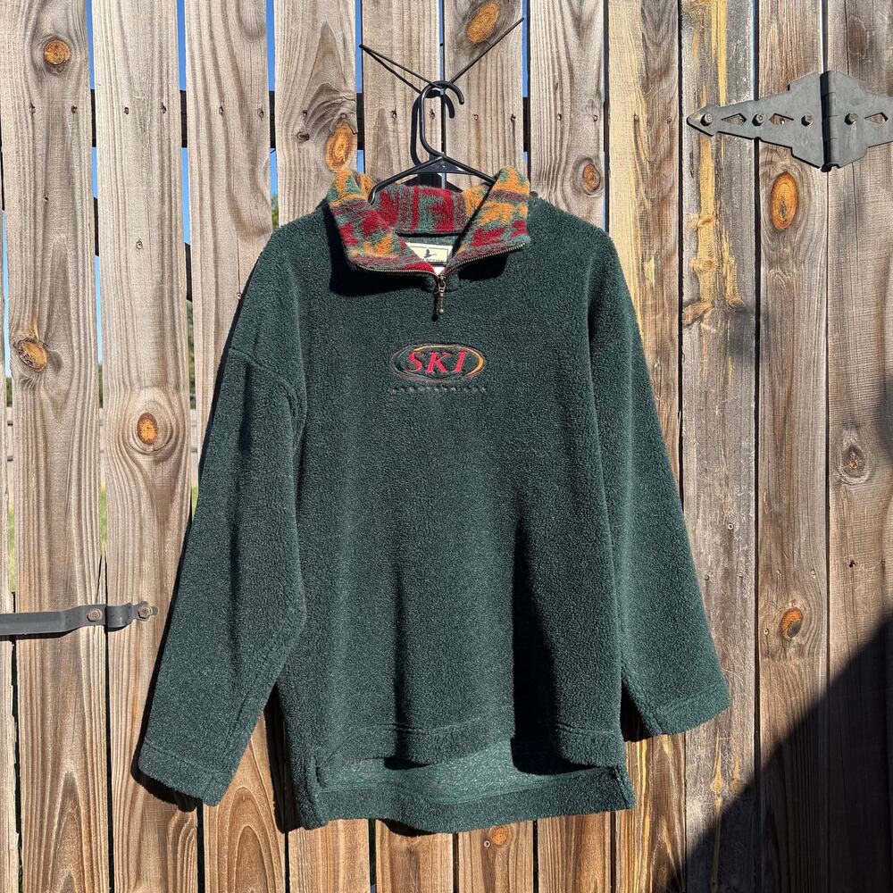 VTG 90s ATTRACTION Forest Green SKI Fleece Pullover 1/4 Zip Small